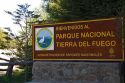 Sign welcoming you to the Tierra del Fuego National Park near Ushuaia, Argentina.