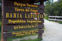 The Bahia Lapataia trailhead, marking the end of the Pan-American road in Tierra del Fuego National Park, Argentina.