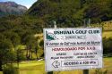 Spanish language sign at the Ushuaia Golf Club in the city of Ushuaia on the island of Tierra del Fuego, Argentina.