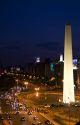 The Obelisk at night in the Plaza de la Republica in Buenos Aires, Argentina.