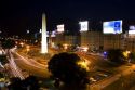 The Obelisk at night in the Plaza de la Republica in Buenos Aires, Argentina.