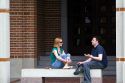 Students talk at Lovett Hall on the campus of William Marsh Rice University in Houston, Texas. MR