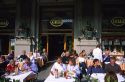 People dine outdoors at a restaurant in Florence, Tuscany, Italy.