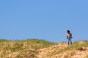 A child plays on the dunes of Lake Michigan in Sleeping Bear Dunes National Lakeshore located along the northwest coast of the Lower Peninsula of Michigan.