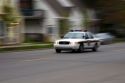 Police car in motion at Leland, Michigan.