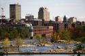 Merrimack River and mill district at Manchester, New Hampshire, USA.