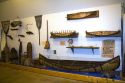 Native American birch bark canoe and other historic artifacts in the Kearsarge Indian Museum, Education and Cultural Center located in Warner, New Hampshire, USA.