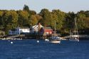 Waterfront homes on the Piscataqua River at Portsmouth, New Hampshire, USA.