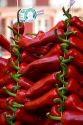 Fresh piquillo peppers for sale in the town of Saint-Jean-de-Luz, Pyrenees-Atlantiques, French Basque Country, Southwest France.