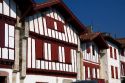 Basque architecture in the village of Ainhoa, Pyrenees-Atlantiques, French Basque Country, Southwest France.