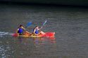 Kayaking on the Nervion River in the city of Bilbao, Biscay, Basque Country, northern Spain.