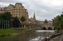 The Abbey Hotel and Pulteney Bridge crossing the River Avon in the city of Bath, Somerset, England.