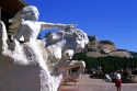A comparison between the Crazy Horse Memorial and a statue of what is planned for the memorial in the Black Hills of South Dakota.