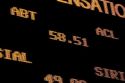 Stock ticker in Times Square, Manhattan, New York City, New York, USA.