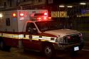 Ambulance at night in Manhattan, New York City, New York, USA.