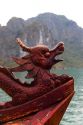 Dragon carving detail on a boat in Ha Long Bay, Vietnam.