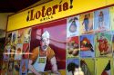 Sign for Loteria Grill inside the Farmers Market in Hollywood, Los Angeles, California, USA.