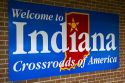 Welcome to Indiana sign along Interstate 70, USA.