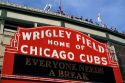 Famous marquee sign of Wrigley Field in Chicago, Illinois, USA.