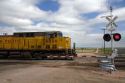 Union Pacific unit train of coal traveling near Lusk, Wyoming, USA.