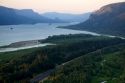 Scenic view from Crown Point of sunset on the Columbia River Gorge, Oregon, USA.