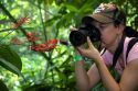 Tourists taking photos of butterflies in the Veragua Rainforest Research and Adventure Park near Limon, Costa Rica.
