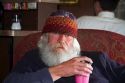 Elderly man in a coffee shop in Boise, Idaho, USA. MR