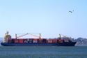 Container ship in San Francisco Bay, California, USA.
