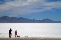 Tourists taking pictures at the Great Salt Lake in Utah, USA.