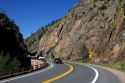 Automobiles travel along U.S. Route 34 through Big Thompson Canyon near Loveland, Colorado, USA.