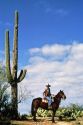 Cowboy on horseback in Arizona, USA.