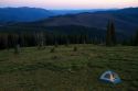 Tent camping at the summit of Green Mountain along the historic Magruder Corridor road that devides the Frannk Church-River of No Return Wilderness Area and the Selway-Bitterwoot Wilderness in Idaho, USA.