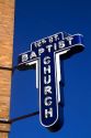 Neon sign for the 16th Street Baptist Church located in Birmingham, Alabama, USA.