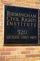 Marker on the Birmingham Civil Rights Institute located in the Civil Rights District of Birmingham, Alabama, USA.