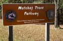 Road sign marking the Natchez Trace Parkway operated by the National Park Service commemorates the historic Old Natchez Trace in Mississippi, USA.