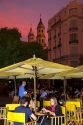 Outdoor dining at Plaza Dorrego in the San Telmo barrio of Buenos Aires, Argentina.