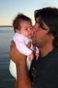 Argentine father with new born baby at Necochea, Argentina.