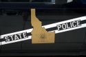 Idaho State Police shield on the door of a patrol car in Boise, Idaho, USA.