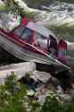 Jetboat crashed into rocks on the Payette River in Boise County, Idaho, USA.