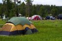 Tent camping in Yellowstone National Park, Wyoming, USA.