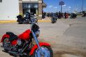 Motorcycles parked in front of a store during Sturgis Motorcycle Rally in Spearfish, South Dakota, USA.