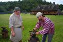 Blacksmith participate in a rendezvous re-enactment at the Grand Portage National Monument on the north shore of Lake Superior in northeastern Minnesota, USA.