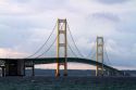 View of the Mackinac Bridge connecting the Upper and Lower peninsulas of Michigan, USA.