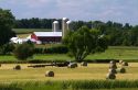 Red barn and farmland along U.S. Highway 10 near Brilliion, Wisconsin, USA.