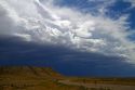 Storm clouds and highway near Green River, Wyoming, USA.