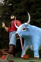 Paul Bunyan and Babe the Blue Ox statues at Trees of Mystery, a roadside attraction located in Klamath, California, USA.