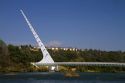 The Sundail Bridge at Turtle Bay spanning the Sacramento River in Redding, California, USA.