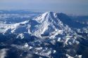 View of Mount Rainier taken from an airplane window.