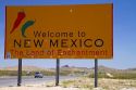 Welcome to New Mexico road sign located along interstate 10 on the Arizona, New Mexico state border, USA.