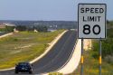 Speed Limit 80 mph road sign along Interstate 10 in west Texas, USA.